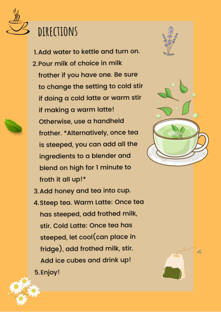 tea latte recipe card